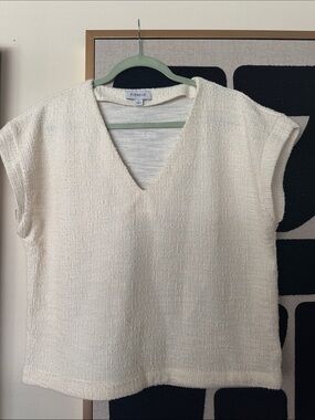 Evereve Boxy mini sleeve woven top tee sweater large cream blouse